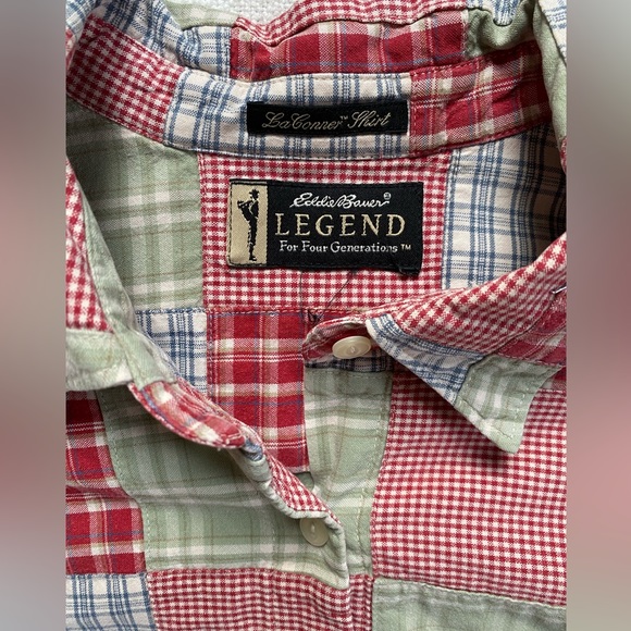 Vintage Eddie Bauer Patchwork Long Sleeve Button Down Shirt Oversized Office - Picture 3 of 7